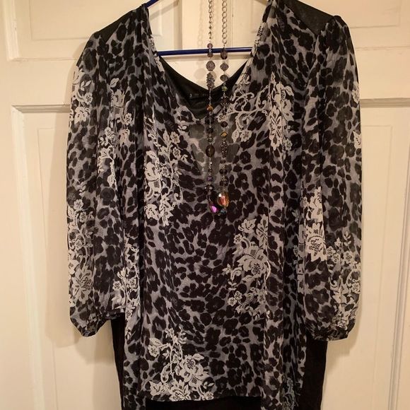 Maurices Tops - Maurice’s Sheer Leopard & Leather Top Sz 3